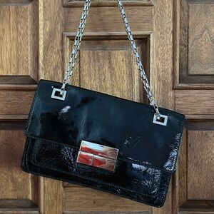 NWOT Michael Kors Black, link strap, patent leather handbag